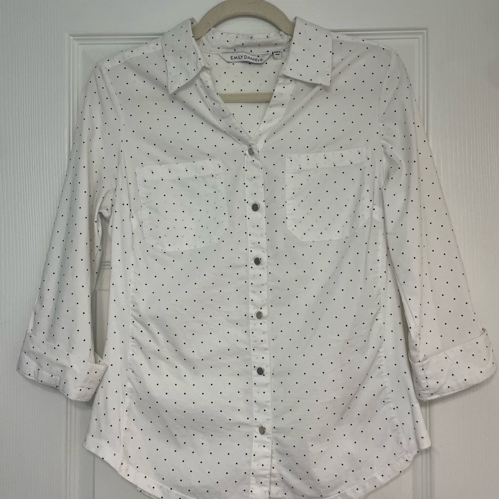 White Polka Dot Button Down Shirt